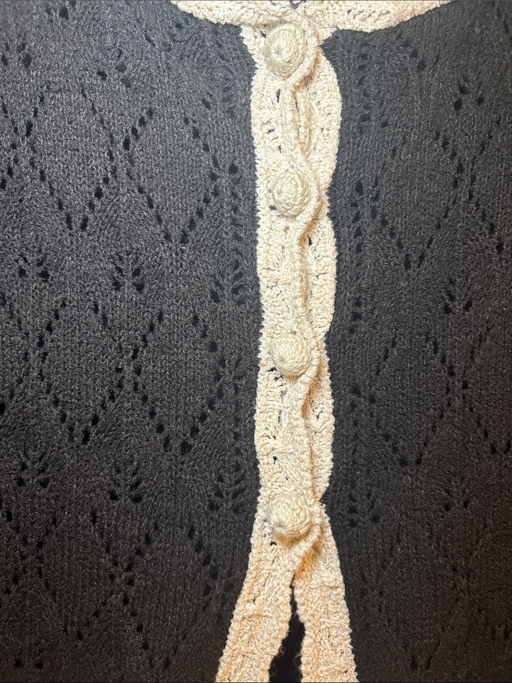 Free People Black Knit Cardigan with Cream Trim - Picture 6 of 8